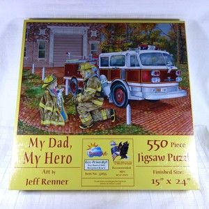 My Dad My Hero Jigsaw Puzzle with Art by Jeff Renner Firefighter 550 Piece - NIB